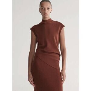 ALC Edith Metallic Knit Asymmetric Top in Rust XS